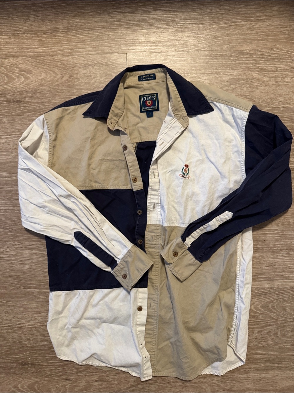 Chaps (Ralph Lauren) Colorblock Shirt Jacket in Navy, White & Khaki